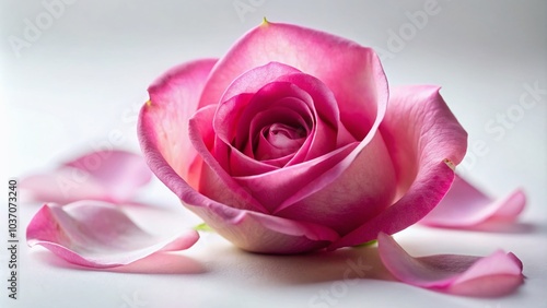 Pink Rose Petals - Close Up, High Depth of Field, White Background