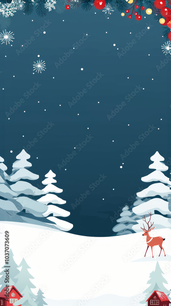 Snowy winter landscape with a Christmas tree and snowflakes, perfect for a holiday card,Generated By Ai Snowy winter landscape with a Christmas tree and snowflakes, perfect for a holiday card,Generated By Ai