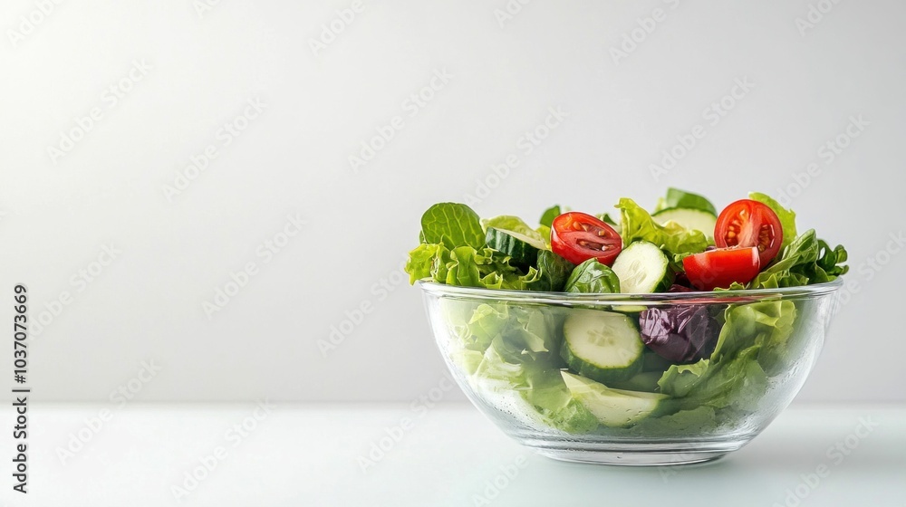 Fresh Vegetable Salad in Glass Bowl on White Background Fresh Vegetable Salad in Glass Bowl on White Background