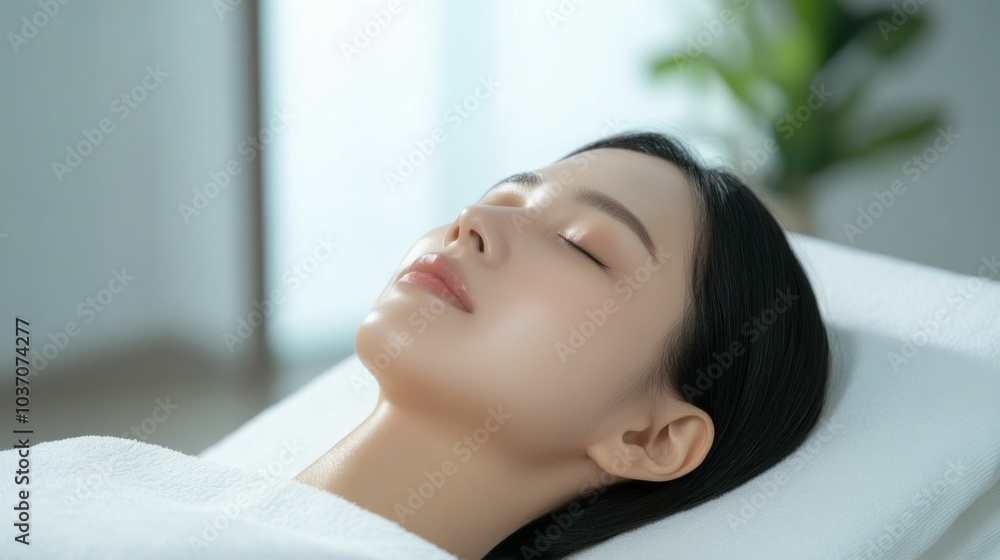 Peaceful Woman Relaxing During Facial Treatment Peaceful Woman Relaxing During Facial Treatment