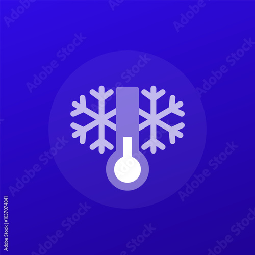 Cold temperature icon with a thermometer, transparent design