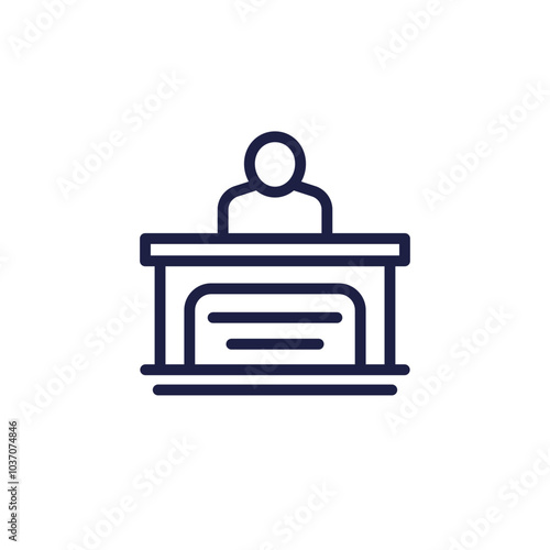 counter desk line icon on white, reception counter vector