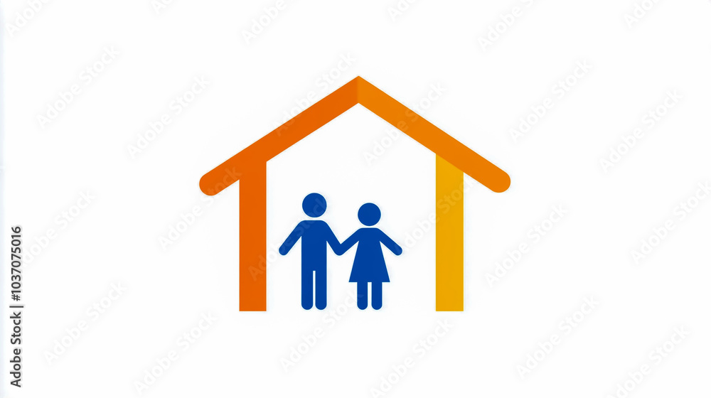 A vector graphic depicting a family logo and a roof shape with two people holding hands under the house structure. A vector graphic depicting a family logo and a roof shape with two people holding hands under the house structure.