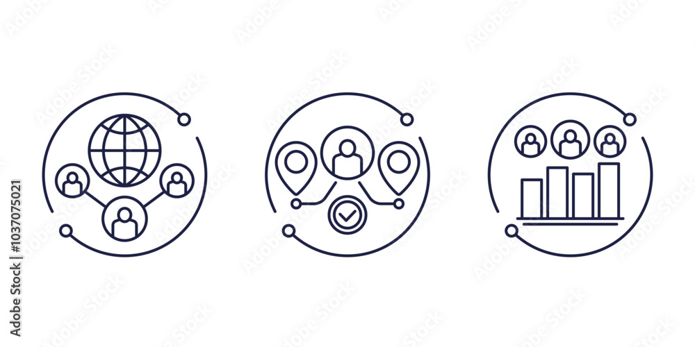 outsourcing line icons, outsourced workers or team outsourcing line icons, outsourced workers or team