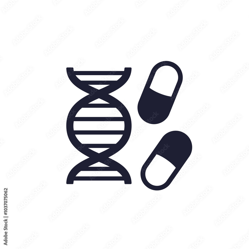 pills and dna icon on white pills and dna icon on white