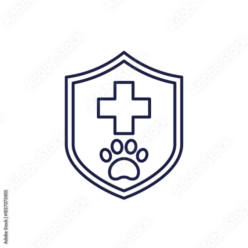 Pet insurance icon with a shield, line vector