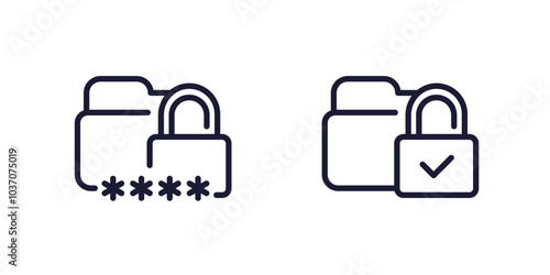 locked folder with password line icons