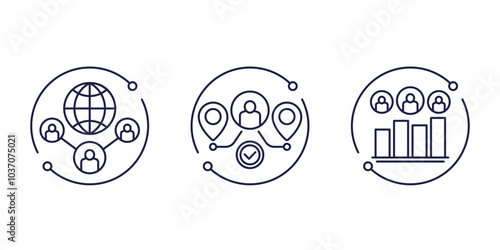outsourcing line icons, outsourced workers or team