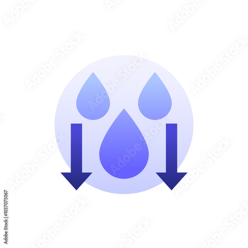 Reduce water consumption icon, low water usage vector design