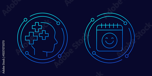 Rehab, recovery time icons in linear design