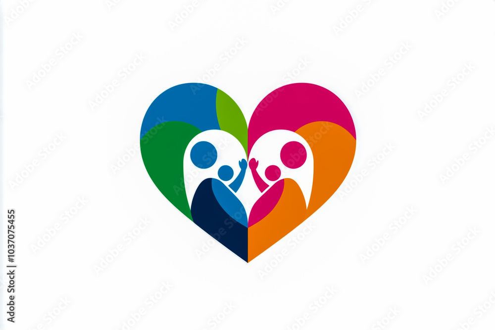 A vector graphic design of a family heart shape with three people inside it. A vector graphic design of a family heart shape with three people inside it.