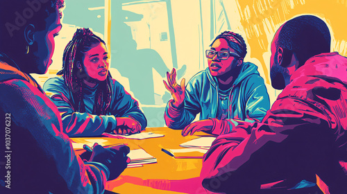 A striking image of community leaders discussing strategies to combat food insecurity in low-income neighborhoods.A striking image of community leaders discussing strategies to combat food insecurity 