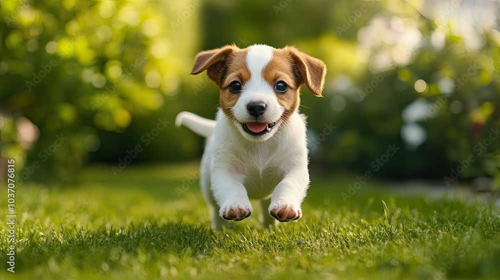 Happy Puppy Playing in a Sunny Garden Happy Puppy Playing in a Sunny Garden