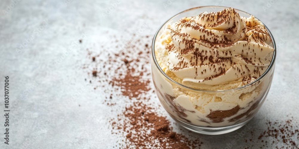 Delicious dessert with cream and chocolate, served in a glass bowl. Delicious dessert with cream and chocolate, served in a glass bowl.