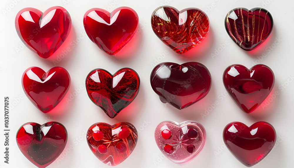 Set of different red hearts on white background Set of different red hearts on white background