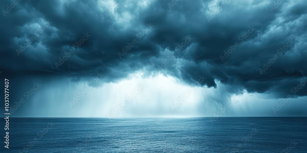 Fototapeta premium Dramatic storm clouds over a tranquil sea, creating a contrasting landscape.