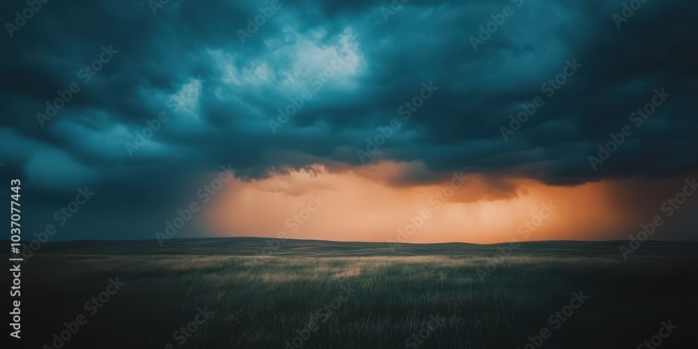 Dramatic sky with dark clouds and golden light illuminating the horizon. Dramatic sky with dark clouds and golden light illuminating the horizon.