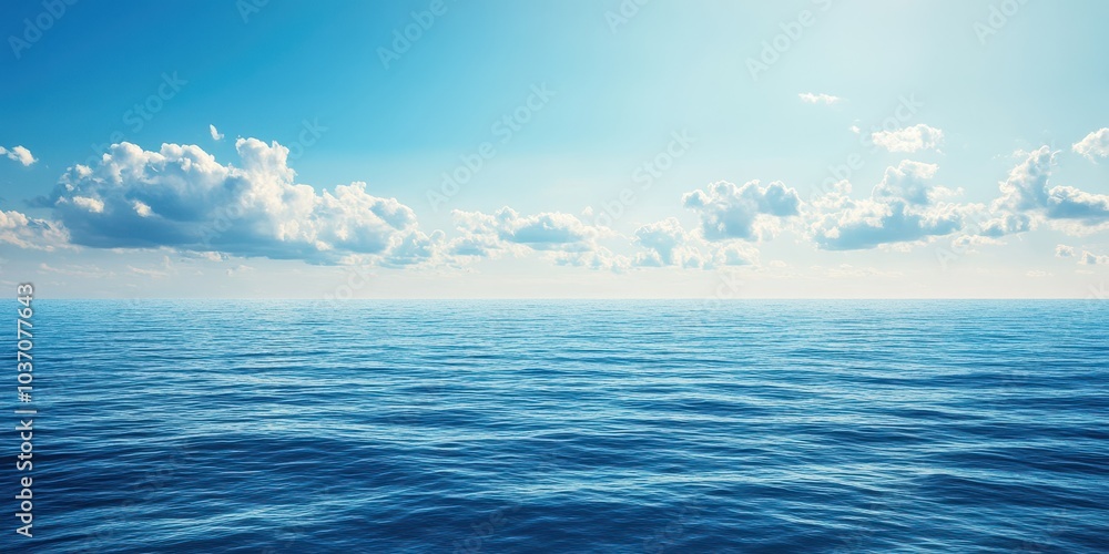 Fototapeta premium Expansive ocean view with peaceful waves and bright blue sky.