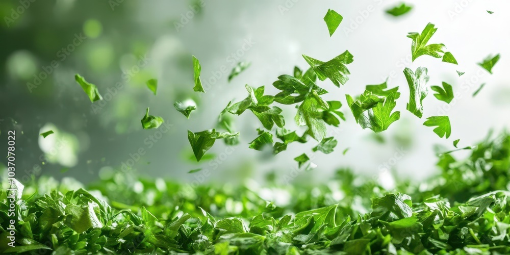 Fresh green leaves scattered with a soft blurred background. Fresh green leaves scattered with a soft blurred background.