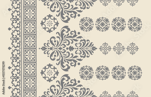 floral pattern vintage ethnic modern embroidery texture boho design vector illustration hand drawn pink flower motif branches leaves wallpaper seamless background border.