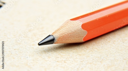 Close-Up of Orange Pencil on Blank Paper Surface