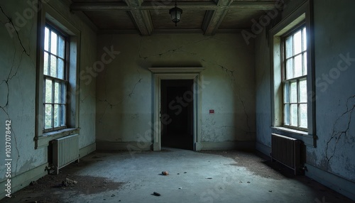 Old Haunted Mansion with Darkened Windows, Cracked Stone Walls, and the Eerie Silence of the Abandoned.