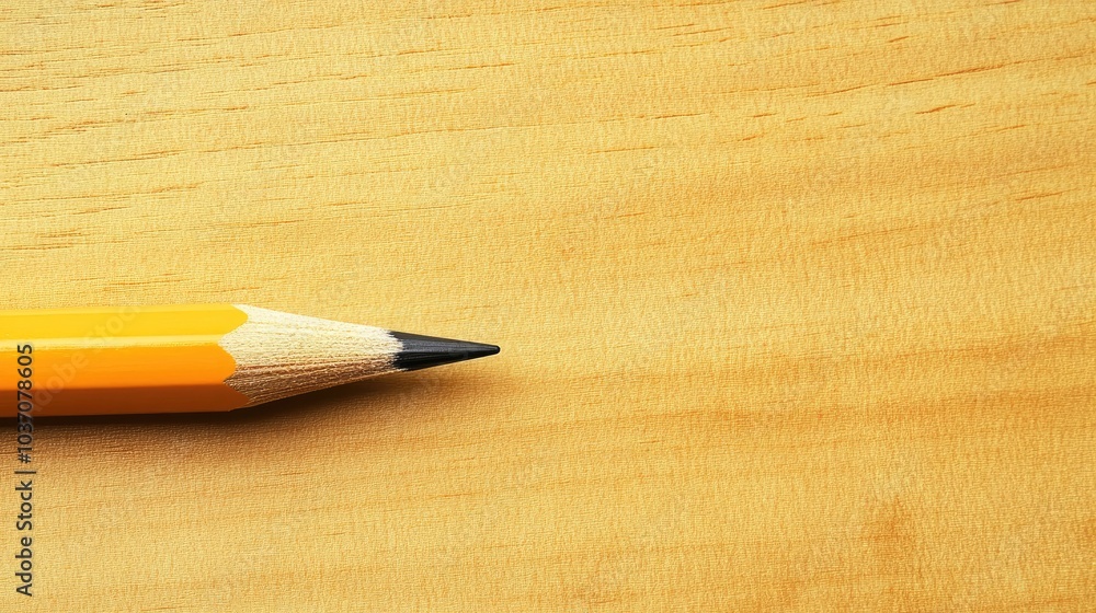 Obraz premium Yellow pencil on wooden background with sharp tip