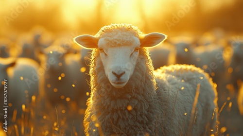 Flock of sheep in the meadows photo