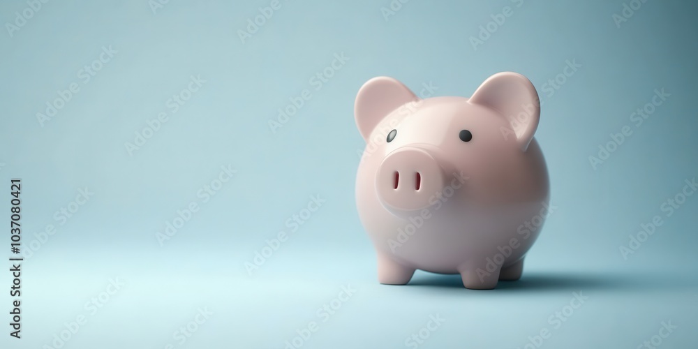 Piggy bank on a soft blue background, symbolizing savings and financial planning. Piggy bank on a soft blue background, symbolizing savings and financial planning.