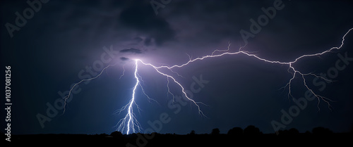 Lightning strike illuminating a dark stormy sky