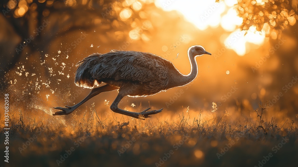 Fototapeta premium Ostrich running on grass