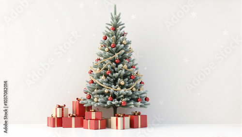 christmas tree decorations and gifts isolated white background photo