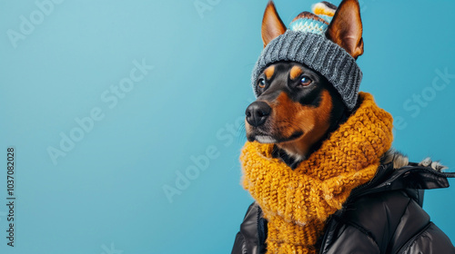 Australian Kelpie on blue background