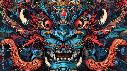 Wallpaper Mural cyberpunk style of tribal tattoo japanese oni mask Torontodigital.ca