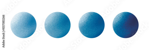 Blue spheres with a gradient and textured effect, transitioning from light to dark.