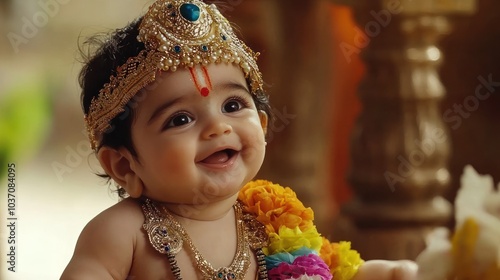 Lovely Lord Krishna Sitting Near Sacred Cow Lord Krishna Religious Festivals of India Krishna Janmashtami, Govardhan Puja, Vasubaras  photo