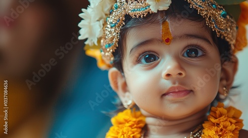 Lovely Lord Krishna Sitting Near Sacred Cow Lord Krishna Religious Festivals of India Krishna Janmashtami, Govardhan Puja, Vasubaras  photo