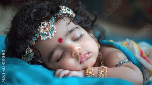 Lovely Lord Krishna Sitting Near Sacred Cow Lord Krishna Religious Festivals of India Krishna Janmashtami, Govardhan Puja, Vasubaras  photo