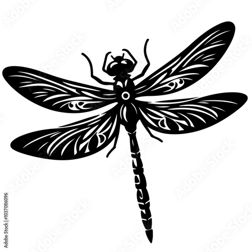 silhouette of a  dragonfly on a white background, black silhouette of  dragonfly