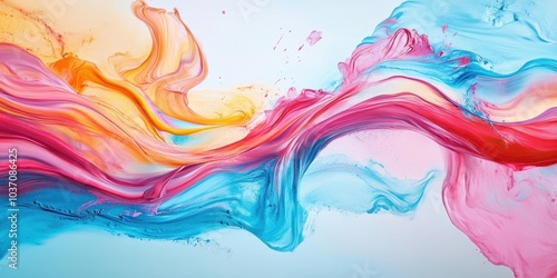 Colorful swirls of paint creating an abstract wave on a light backdrop.