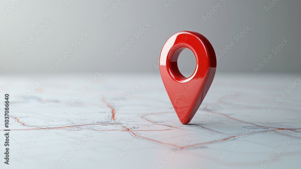 Red Location Pin on Digital Map Surface Red Location Pin on Digital Map Surface