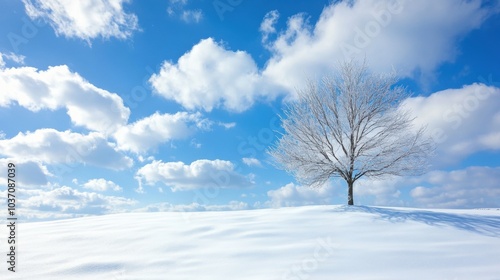 Blue sky snow winter tree. Generative AI