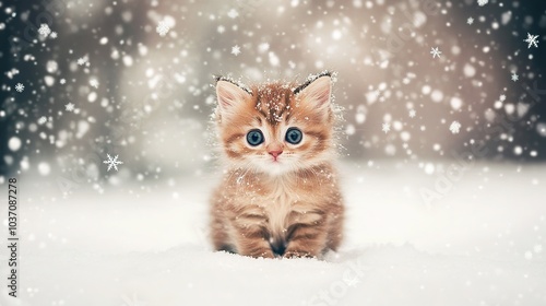 Fluffy Kitten in the Snow