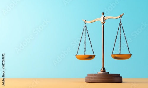 A symbolic image of justice featuring a balanced scale on a minimalist background, representing fairness and law.