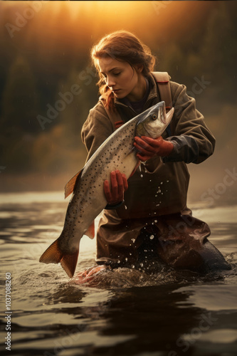 Fisherwoman pulls trout