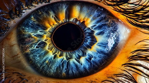 wonderful nature design of the full open human blue eye close-up macro photo