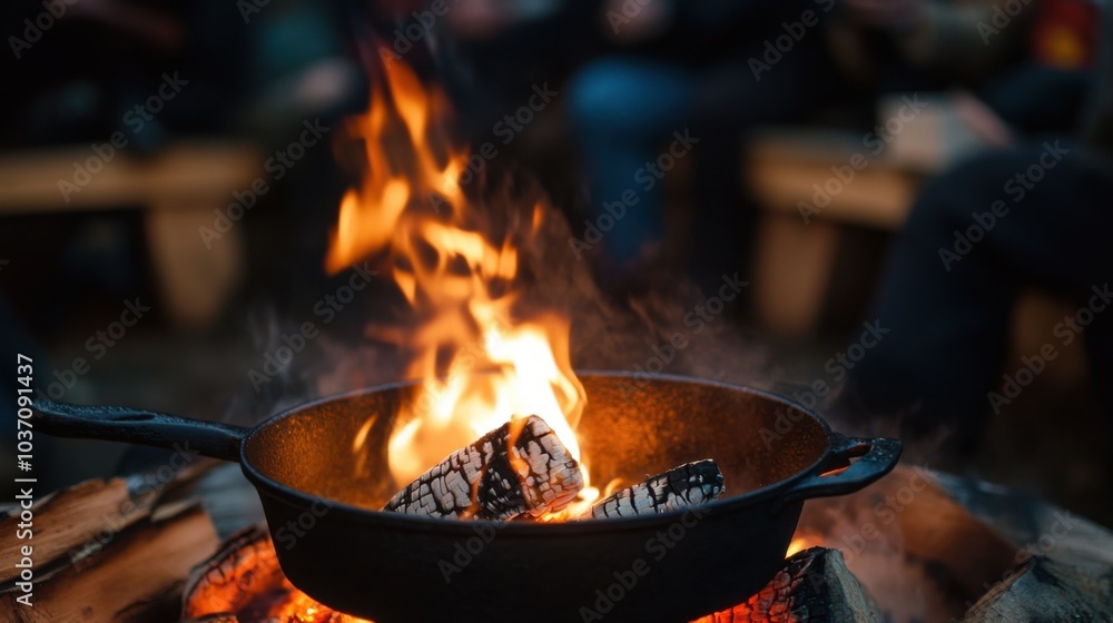 Pot, fire, warm glow. Generative AI Pot, fire, warm glow. Generative AI