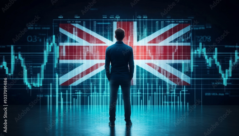 A businessman standing in front of a digital trading platform, economic growth, stock exchange with market chart, united kingdom finance and economy. investment trends global challenges. A businessman standing in front of a digital trading platform, economic growth, stock exchange with market chart, united kingdom finance and economy. investment trends global challenges.