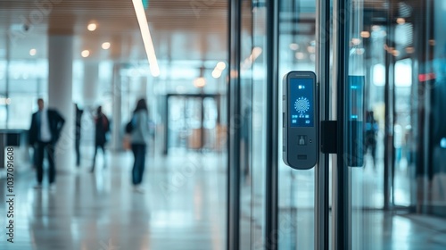 A biometric scanner at an office entrance, illustrating the use of technology to monitor worker attendance