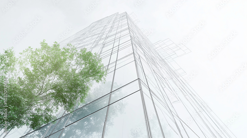 Obraz premium sustainable green building practices in architectural blueprints ecofriendly construction planning digital concept illustration, Ai